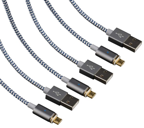 3 câbles Micro USB à embout magnétique 1,2m