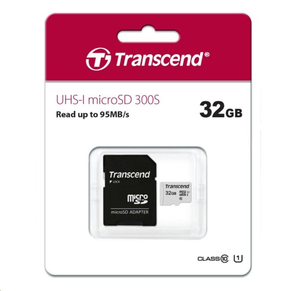 Packaging de la carte Micro SDHC 300S Transcend de 32 Go.