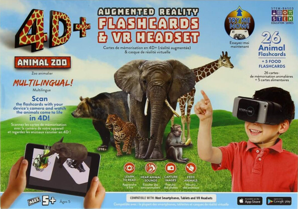 casque de realité virtuelle avec cartes animaux realité augmentée apprendre anglais animaux orthographe 4D+ Zoo