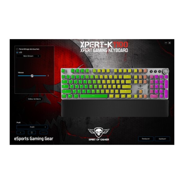 Le logiciel en ligne pour paramétrer le rétro-éclairage du clavier XPERT-K1100.
