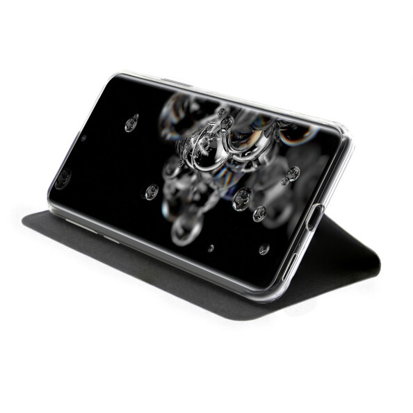 Étui folio Akashi noir pour Galaxy S20 Ultra en position stand.