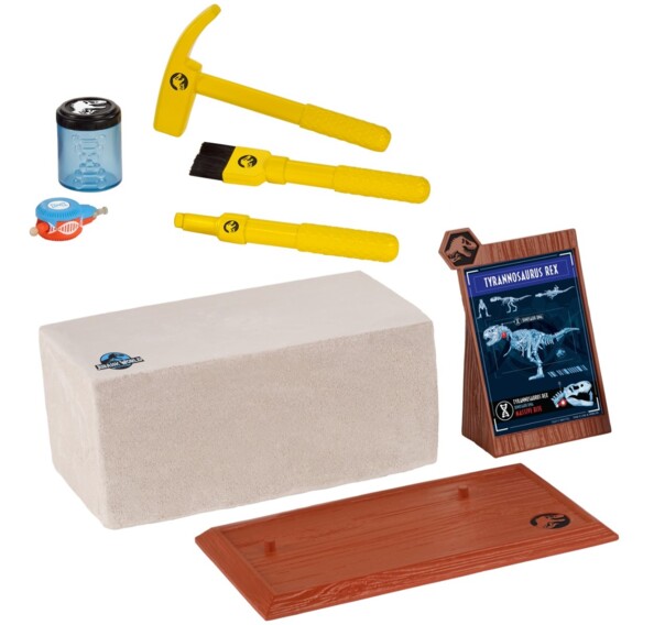 Kit complet de paléontologie Jurassic World pour déterrer les os du T-Rex.
