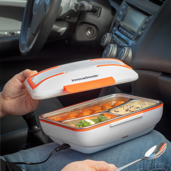 Lunch box électrique en inox InnovaGoods pour la voiture.