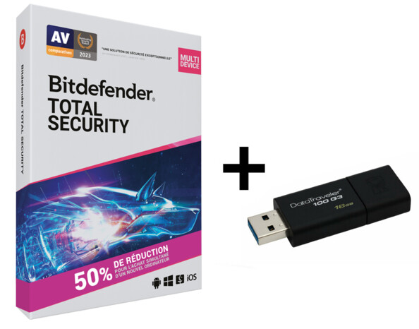 Pack antivirus Bitdefender Total Security avec clé USB 64 Go