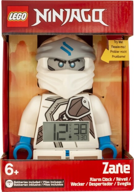 Réveil Ninjago Zane rétroéclairé - 23 cm LEGO. Emballage de face