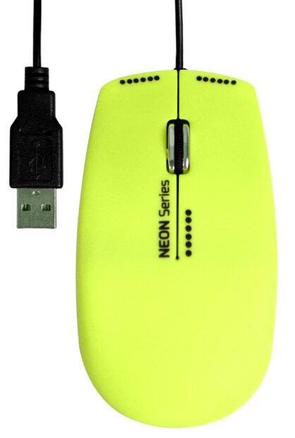 Souris optique USB Neon avec tapis - Jaune fluo