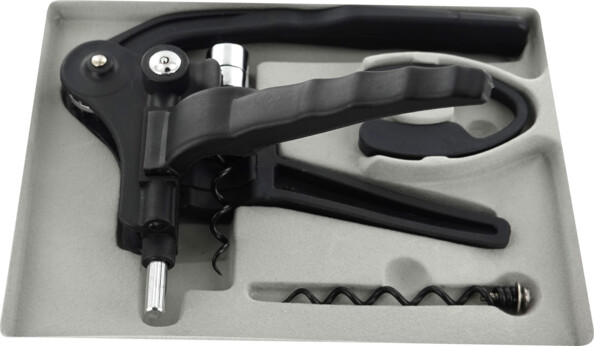 Coffret avec tire-bouchon à levier DeLuxe et accessoires.