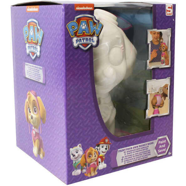 Packaging de la tirelire à peindre Paw Patrol Skye.