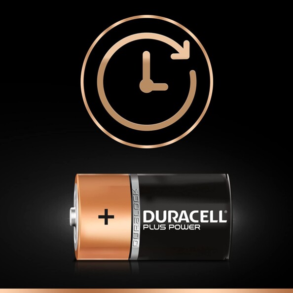 2 piles alcaline LR20 qui peuvent être conservés jusqu'à 10 ans