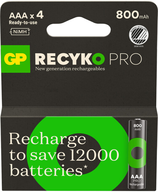 Pack de 4 accus AAA 800 mAh GP ReCyko+ Pro.