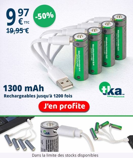 4 accus li-ion AA 1300 mAh avec port de chargement USB-C