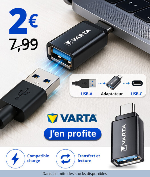 Adaptateur USB-A femelle vers USB-C mâle pour charge et synchronisation