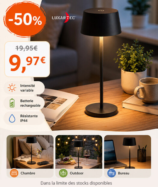 Lampe de table rechargeable LED 150 lm avec intensité variable