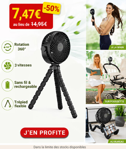 Ventilateur sans fil 360° avec trépied flexible