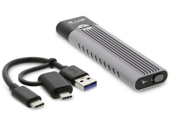 Boîtier extérieur en aluminium coloris noir/gris avec câble 2 en 1 USB-A/2 x USB-C 15 cm