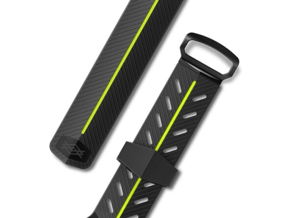 Vue du dessus des lanières du bracelet bicolore avec fermeture métallique pour Apple Watch