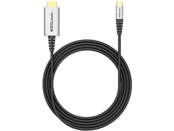 Câble adaptateur coloris noir avec connecteurs HDMI et USB-C plaqués or enroulé sur lui-même