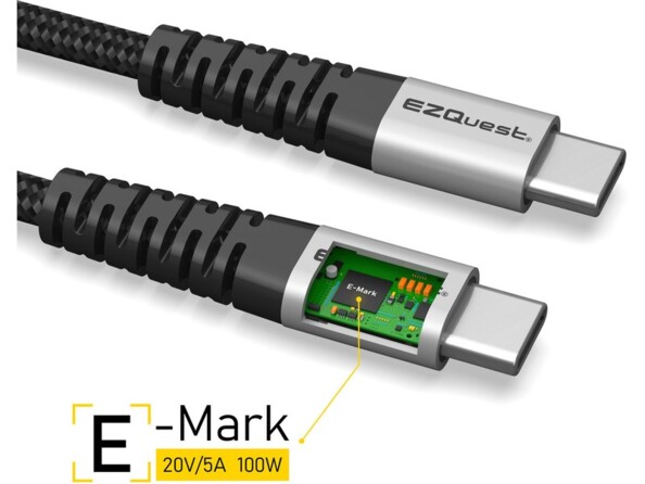 Schématisation de la puce E-Mark intégrée aux connecteurs USB-C pour charge rapide