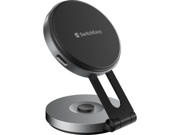 Surface de chargement sans fil aimantée réglée à hauteur maximale par bouton situé au centre de la base