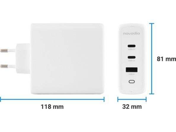 Chargeur secteur GaN Power Delivery 140W avec dimensions