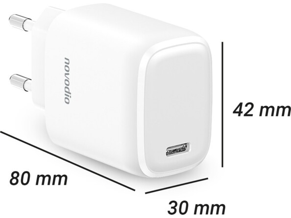 Dimensions de longueur, largeur et hauteur 80 x 42 x 30 annotées autour du chargeur