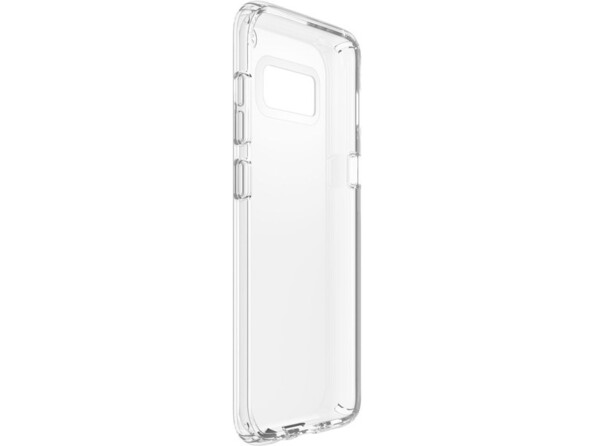 Vue de biais côté gauche de la coque antichoc transparente Spec Presidio Clear pour Samsung Galaxy S8