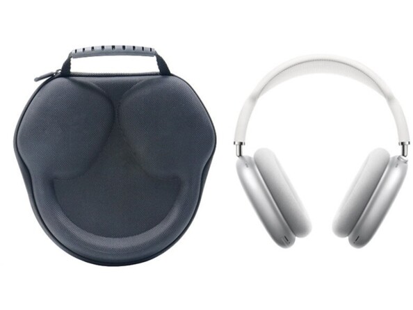 Coque rigide coloris noir avec poignée et fermeture à glissière avec casque AirPods Max