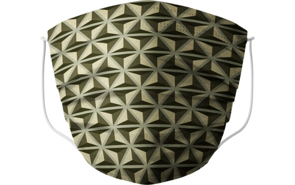 Masque lavable kaki motif triangles 3D avec élastiques blancs sur fond blanc