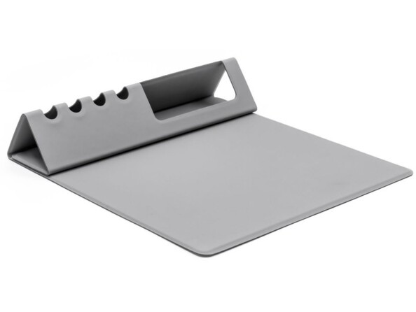 Tapis de souris fin avec support pliable en triangle coloris gris