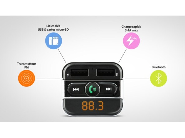 Transmetteur FM bluetooth avec chargeur, lecteur USB et microSD