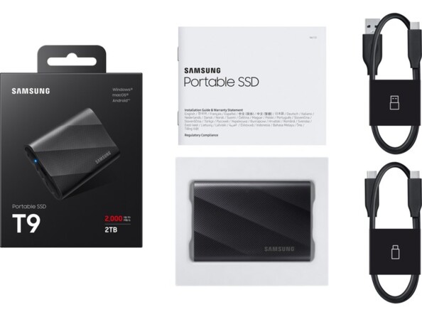 SSD Samsung T9 2 To avec câble USB-C vers USB-C et câble USB-C vers USB-A