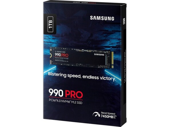 Emballage du disque dur SSD 990 PRO 1 TB Samsung PCIe 4.0 NVMe M.2 2280