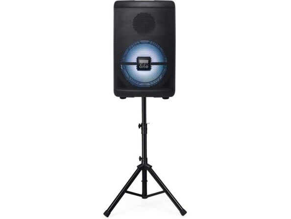 Chaîne stéréo avec effets lumineux LED montée sur un trépied