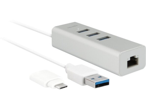 Hub 3 ports USB 3.0 USB-A avec adaptateur USB-C + réseau Gigabit 
