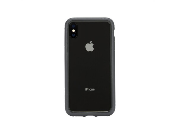 Arrière d'un iPhone X avec bumper gris métal renforcé