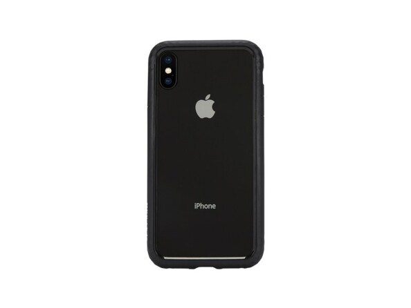 Arrière d'un iPhone X avec bumper noir renforcé