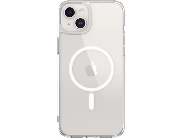 iPhone 15 Plus avec boîtier argent protégé par une coque de protection rigide de qualité militaire