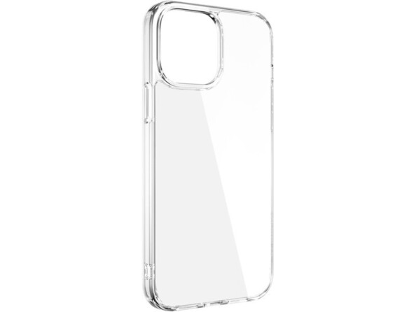 Étui transparent pour téléphone avec bords surélevés et ouvertures pour haut-parleurs, port de chargement et appareil photo