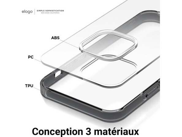 Vue explosée de la conception en 3 matériaux de l'étui souple et rigide Hybryd Case Elago