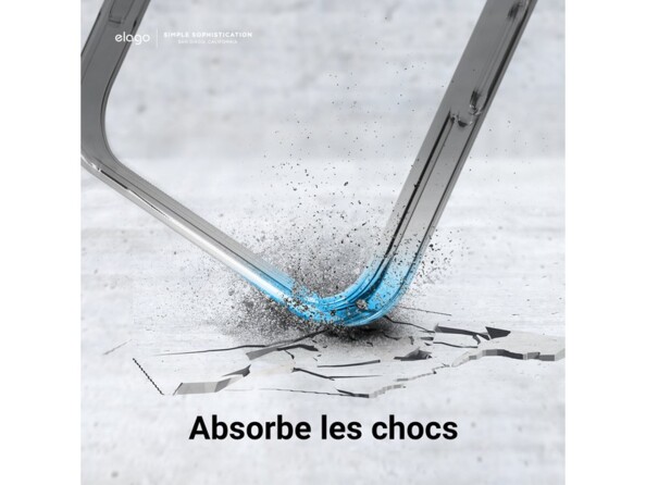 Schématisation d'un choc sur le sol avec absorption des chocs par le coin de la coque transparente Elago