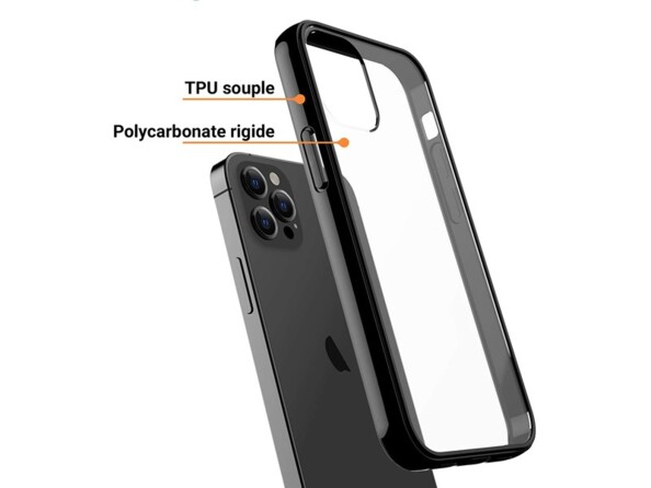 Description de l'étui de protection pour iPhone double matériau avec arrière en polycarbonate rigide et contour en TPU souple