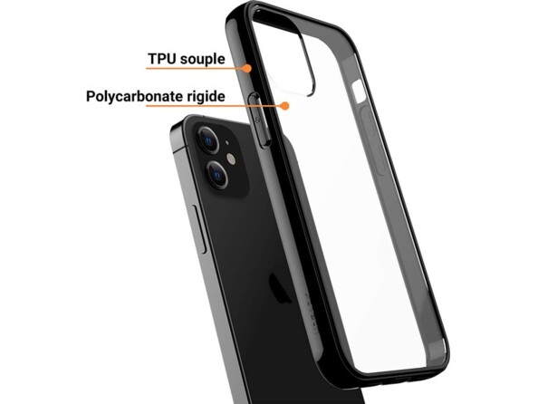 Description de l'étui de protection pour iPhone double matériau avec arrière en polycarbonate rigide et contour en TPU souple