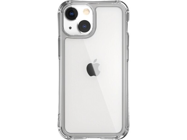 Arrière d'un smartphone Apple avec housse de protection antichoc transparente avec bords surélevés