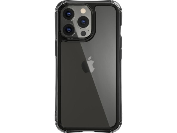 Arrière d'un smartphone Apple avec housse de protection antichoc transparente avec bords surélevés