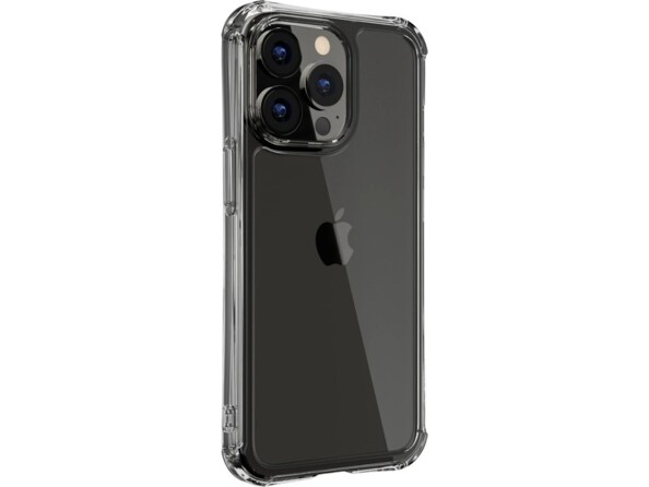 iPhone coloris noir avec étui de protection antuchute avec bords surélevés au niveau des objectifs