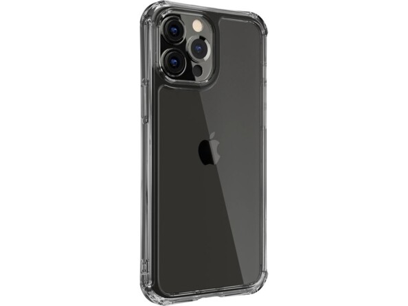 iPhone coloris noir avec étui de protection antichute avec bords surélevés au niveau des objectifs