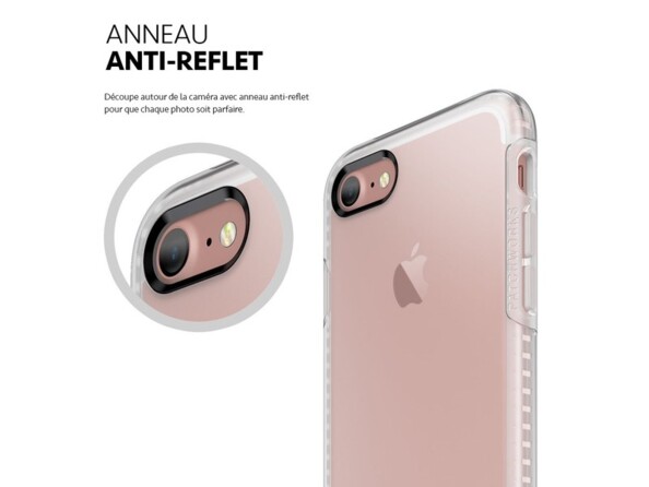 Zoom sur l'anneau anti-reflet au niveau de l'ouverture pour appareil photo de la coque renforcée antichoc transparente