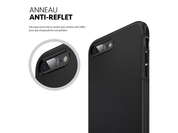 Zoom sur l'anneau anti-reflet au niveau de l'ouverture pour appareil photo de la coque renforcée antichoc transparente