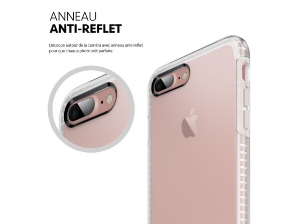 Zoom sur l'anneau anti-reflet au niveau de l'ouverture pour appareil photo de la coque renforcée antichoc transparente