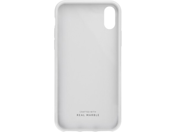 Intérieur de la coque en marbre et plastique coloris blanc et or avec ouverture pour appareil photo